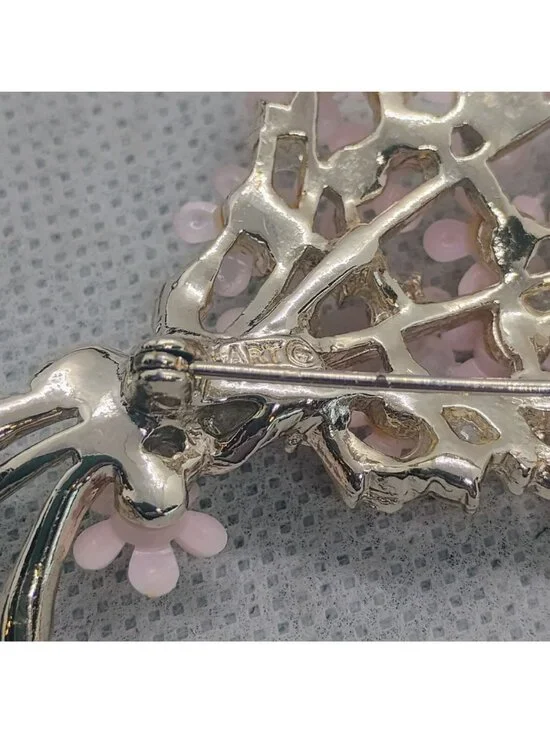 1960s ART Arthur Pepper Pink Lucite Plastic AB Rhinestone Flower Bouquet Brooch - Picture 6 of 6